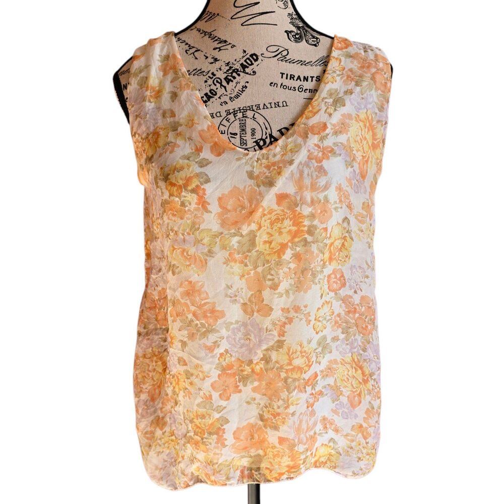 Giusy made in Italy floral silk sleeveless top tunic blouse. Small